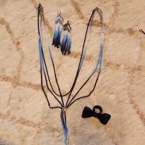 Elegant Black and Blue Necklace and Earring Set